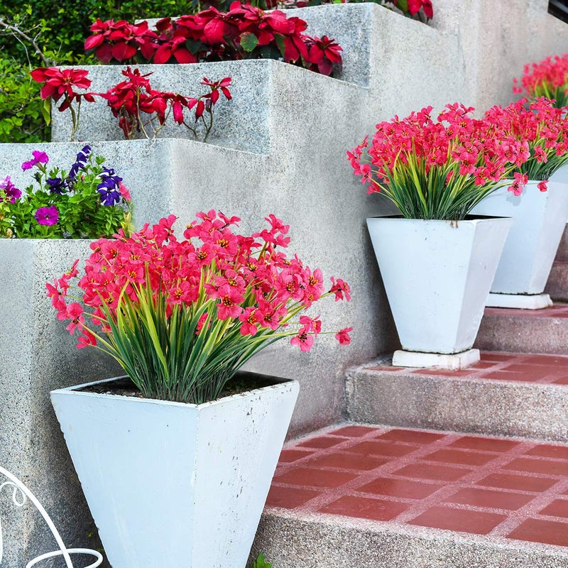 JEMONG 12 Bundles Artificial Flowers Outdoor UV Resistant Fake Flowers No Fade Faux Plastic Plants Garden Porch Window Box Decorating(Rose red) - Image 3